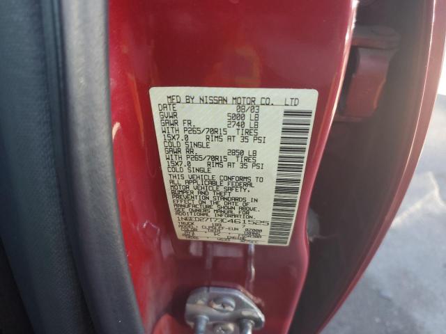 Photo 10 from auction – 2003 NISSAN FRONTIER C with VIN 1N6ED27T73C461525