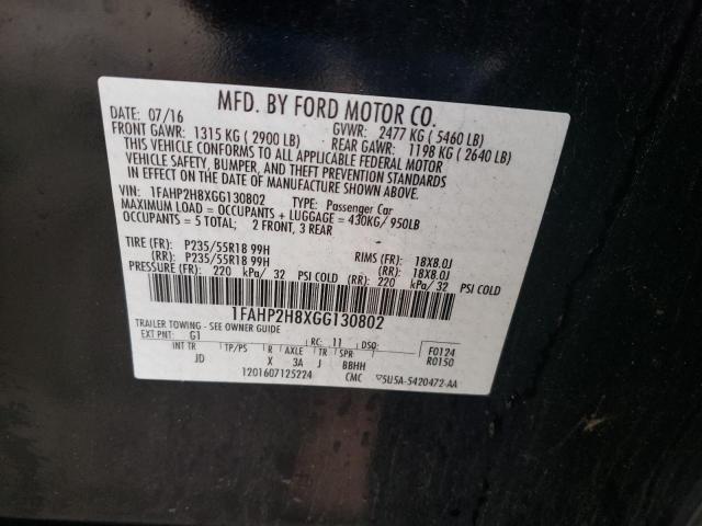Photo 10 from auction – 2016 FORD TAURUS SEL with VIN 1FAHP2H8XGG130802