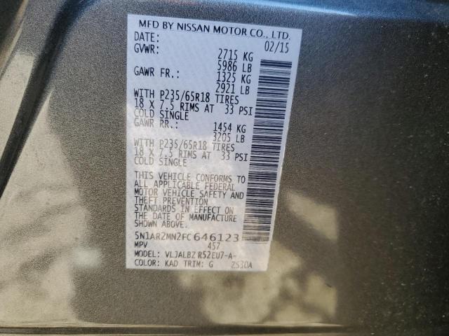 Photo 10 from auction – 2015 NISSAN PATHFINDER with VIN 5N1AR2MN2FC646123