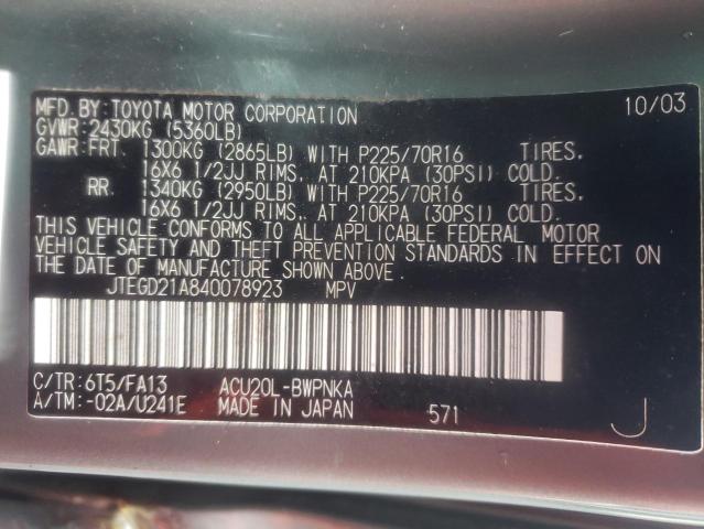 Photo 10 from auction – 2004 TOYOTA HIGHLANDER with VIN JTEGD21A840078923