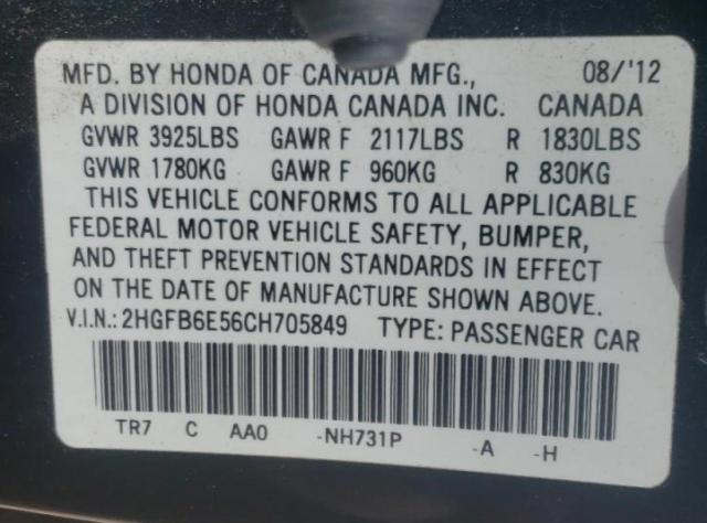 Photo 10 from auction – 2012 HONDA CIVIC SI with VIN 2HGFB6E56CH705849