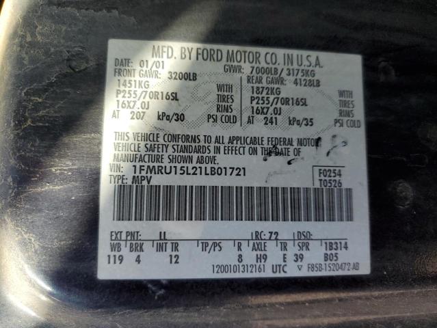 Photo 10 from auction – 2001 FORD EXPEDITION with VIN 1FMRU15L21LB01721