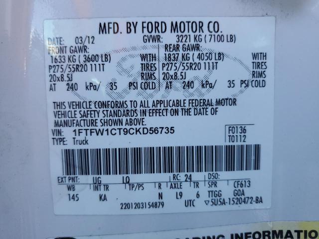 Photo 10 from auction – 2012 FORD F150 SUPER with VIN 1FTFW1CT9CKD56735