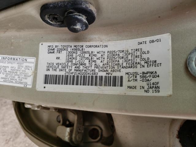 Photo 10 from auction – 2002 TOYOTA HIGHLANDER with VIN JTEHF21A020041683