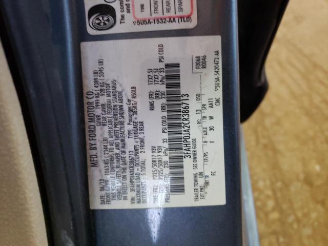 Photo 10 from auction – 2012 FORD FUSION SEL with VIN 3FAHP0JA2CR386713