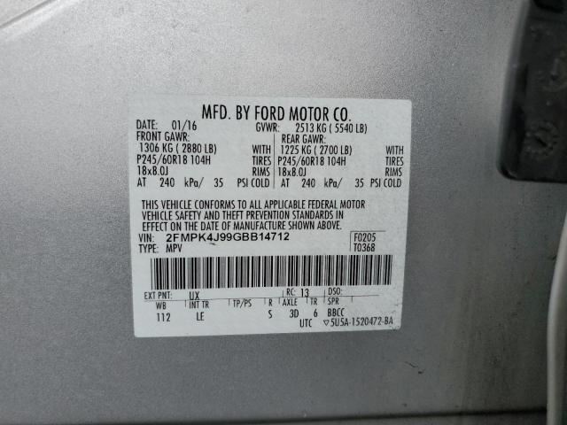 Photo 10 from auction – 2016 FORD EDGE SEL with VIN 2FMPK4J99GBB14712