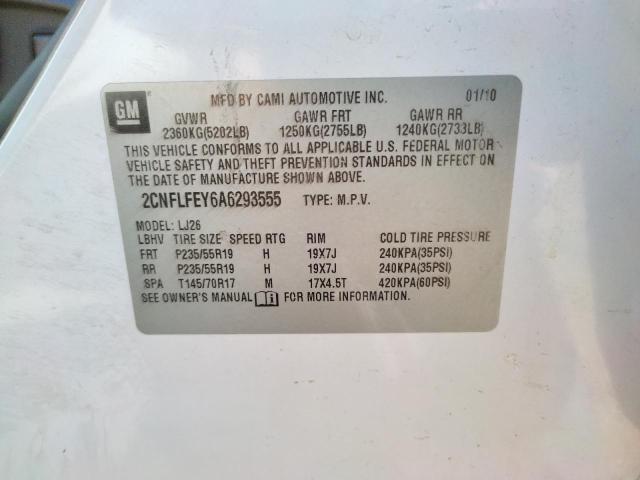 Photo 10 from auction – 2010 CHEVROLET EQUINOX LT with VIN 2CNFLFEY6A6293555