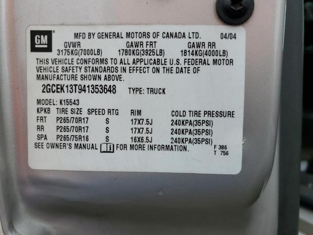 Photo 10 from auction – 2004 CHEVROLET SILVERADO with VIN 2GCEK13T941353648