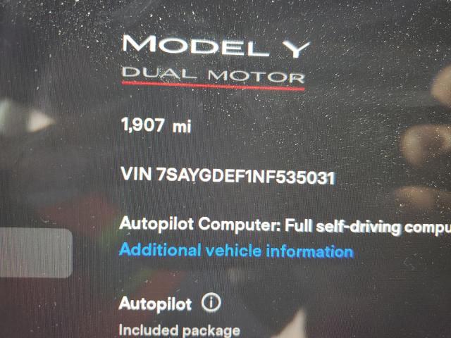 Photo 8 from auction – 2022 TESLA MODEL Y with VIN 7SAYGDEF1NF535031