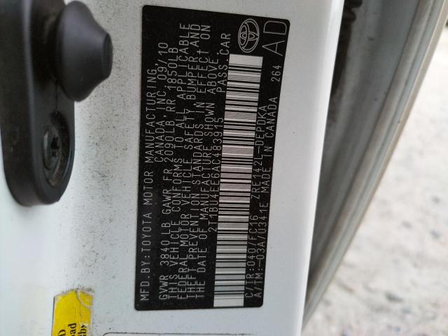 Photo 10 from auction – 2010 TOYOTA COROLLA BA with VIN 2T1BU4EE6AC483915