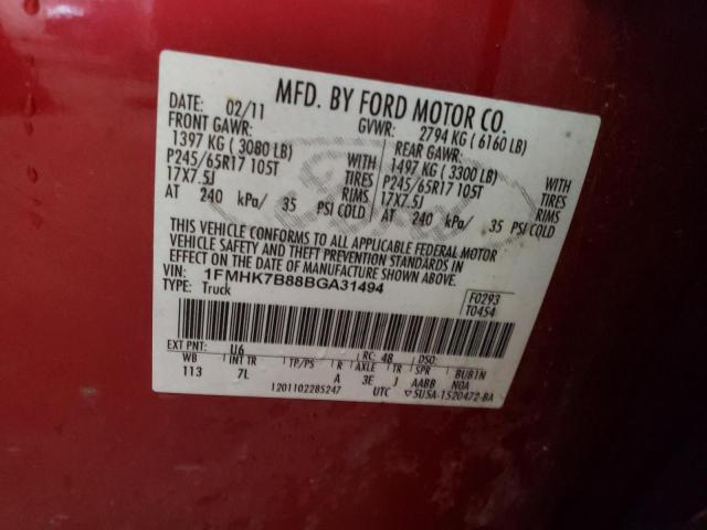 Photo 10 from auction – 2011 FORD EXPLORER with VIN 1FMHK7B88BGA31494