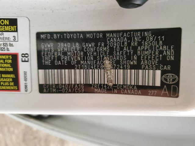 Photo 10 from auction – 2011 TOYOTA COROLLA BA with VIN 2T1BU4EE6BC672419