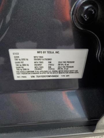 Photo 10 from auction – 2022 TESLA MODEL Y with VIN 7SAYGDEF0NF494634