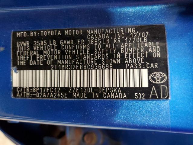 Photo 10 from auction – 2008 TOYOTA COROLLA CE with VIN 2T1BR32E88C936698