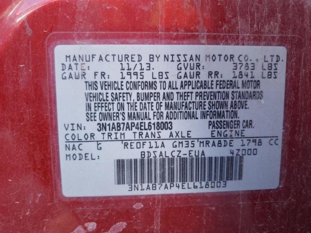 Photo 10 from auction – 2014 NISSAN SENTRA S with VIN 3N1AB7AP4EL618003