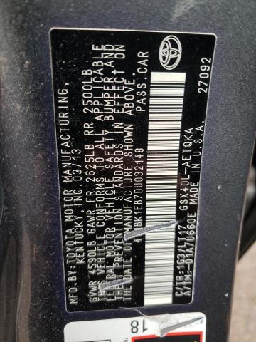 Photo 10 from auction – 2013 TOYOTA AVALON BAS with VIN 4T1BK1EB7DU032148