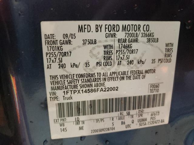 Photo 10 from auction – 2006 FORD F150 with VIN 1FTPX14586FA22002