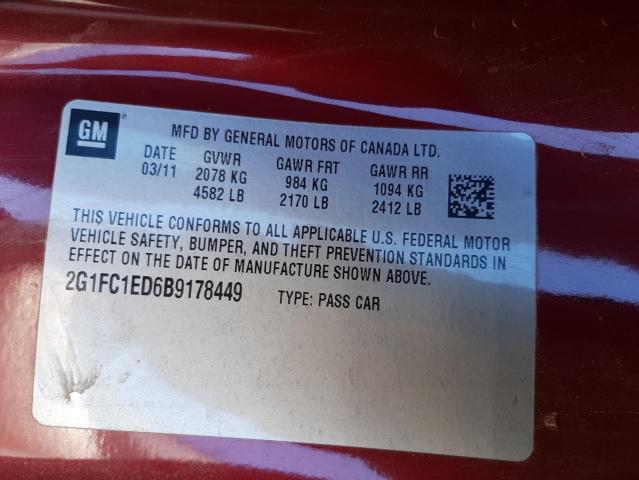 Photo 10 from auction – 2011 CHEVROLET CAMARO LT with VIN 2G1FC1ED6B9178449