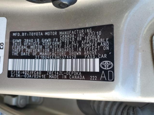 Photo 10 from auction – 2010 TOYOTA COROLLA BA with VIN 2T1BU4EE9AC374428