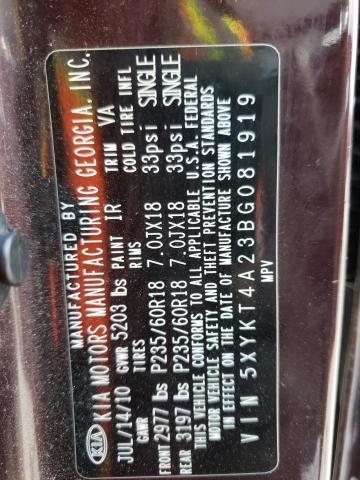 Photo 10 from auction – 2011 KIA SORENTO BA with VIN 5XYKT4A23BG081919