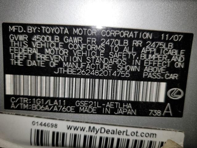 Photo 10 from auction – 2008 LEXUS IS 350 with VIN JTHBE262482014755