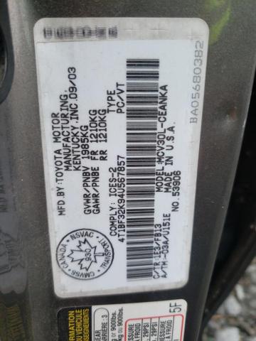 Photo 10 from auction – 2004 TOYOTA CAMRY LE with VIN 4T1BF32K94U567857