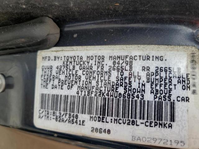 Photo 10 from auction – 1998 TOYOTA CAMRY CE with VIN 4T1BF22K4WU068543