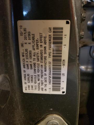 Photo 10 from auction – 2010 HONDA ACCORD LX with VIN 1HGCP2F30AA097137