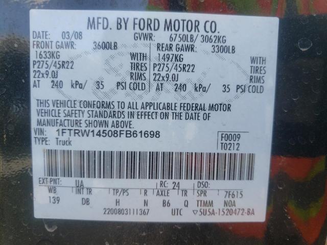 Photo 10 from auction – 2008 FORD F150 SUPER with VIN 1FTRW14508FB61698