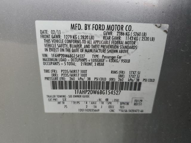 Photo 10 from auction – 2011 FORD TAURUS SE with VIN 1FAHP2DW6BG154527