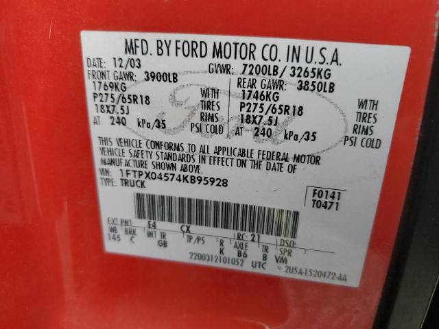 Photo 10 from auction – 2004 FORD F150 with VIN 1FTPX04574KB95928