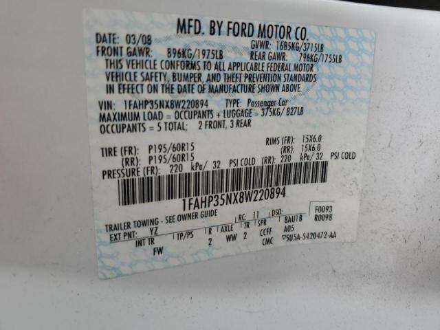 Photo 10 from auction – 2008 FORD FOCUS SE with VIN 1FAHP35NX8W220894