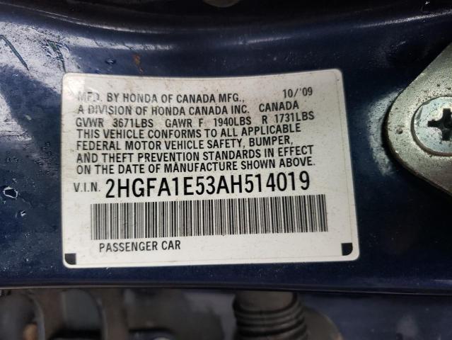 Photo 10 from auction – 2010 HONDA CIVIC LX with VIN 2HGFA1E53AH514019