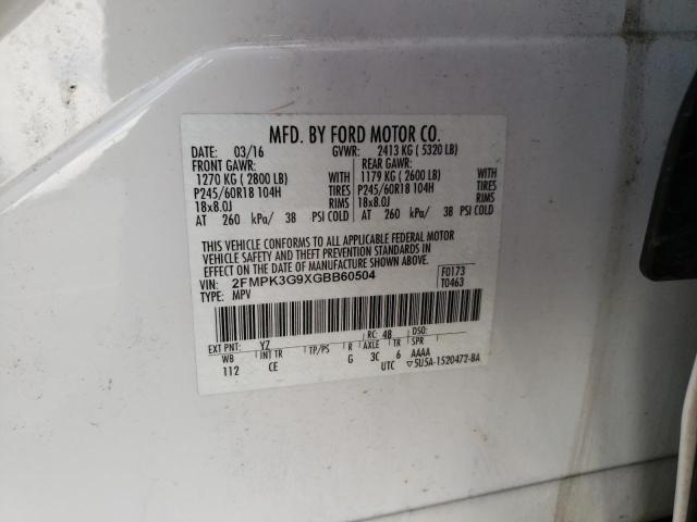 Photo 10 from auction – 2016 FORD EDGE SE with VIN 2FMPK3G9XGBB60504