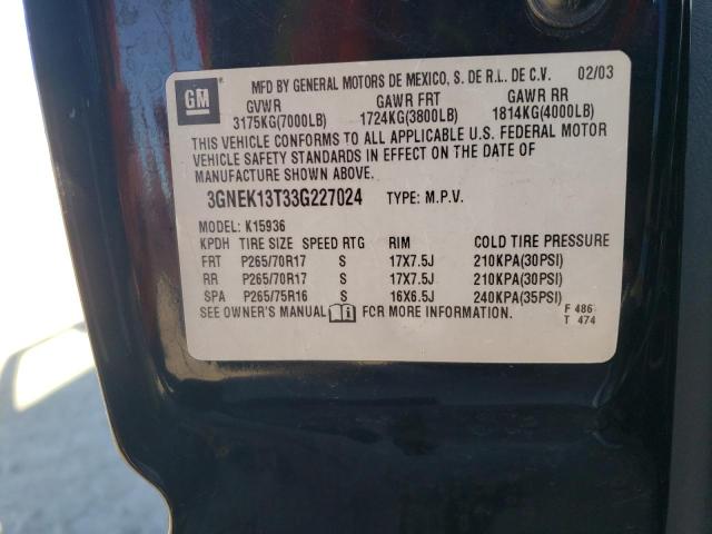 Photo 10 from auction – 2003 CHEVROLET AVALANCHE with VIN 3GNEK13T33G227024