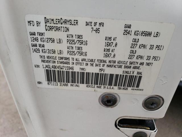 Photo 10 from auction – 2005 JEEP LIBERTY SP with VIN 1J4GL48K45W715946