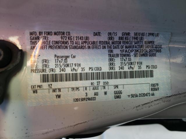 Photo 10 from auction – 2016 FORD FOCUS with VIN 1FADP3K22GL207565