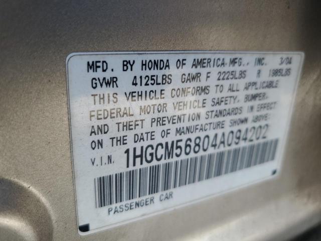 Photo 10 from auction – 2004 HONDA ACCORD EX with VIN 1HGCM56804A094202