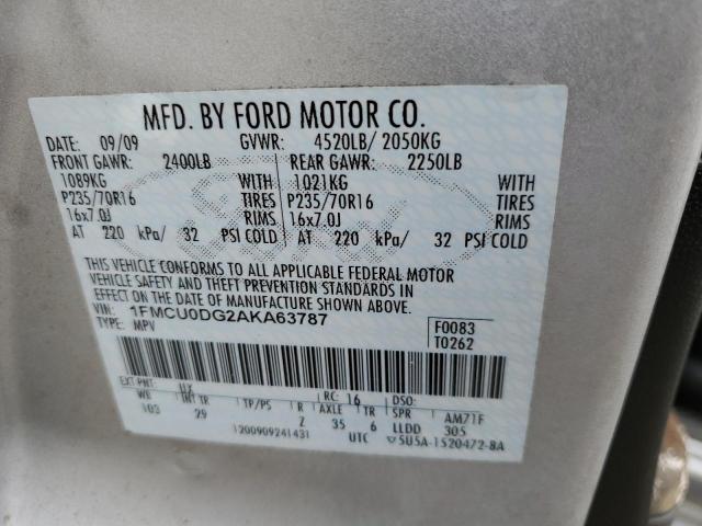 Photo 10 from auction – 2010 FORD ESCAPE XLT with VIN 1FMCU0DG2AKA63787