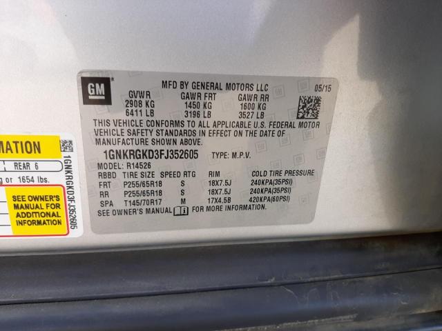 Photo 10 from auction – 2015 CHEVROLET TRAVERSE with VIN 1GNKRGKD3FJ352605
