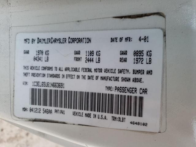 Photo 10 from auction – 2001 CHRYSLER SEBRING LI with VIN 1C3EL65U61N663691