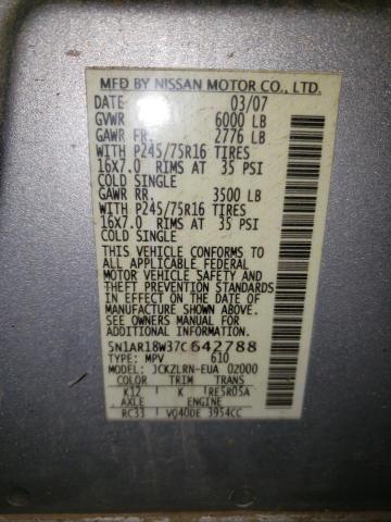 Photo 10 from auction – 2007 NISSAN PATHFINDER with VIN 5N1AR18W37C642788