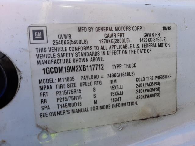 Photo 10 from auction – 1999 CHEVROLET ASTRO with VIN 1GCDM19W2XB117712