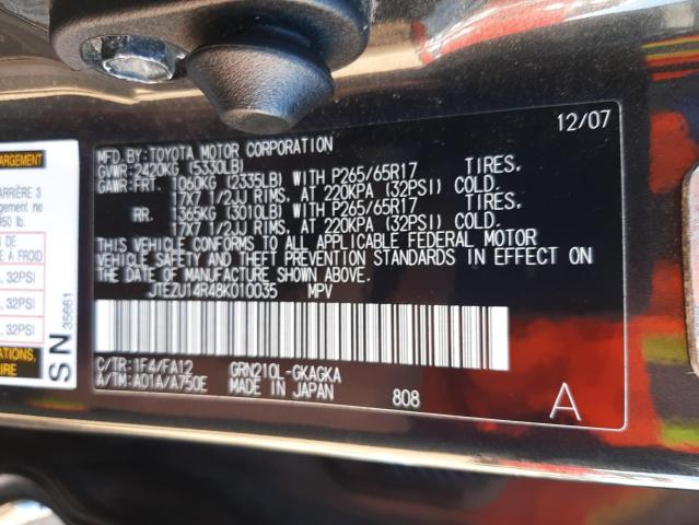 Photo 10 from auction – 2008 TOYOTA 4RUNNER SR with VIN JTEZU14R48K010035