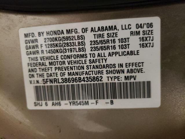 Photo 10 from auction – 2006 HONDA ODYSSEY EX with VIN 5FNRL38696B435862