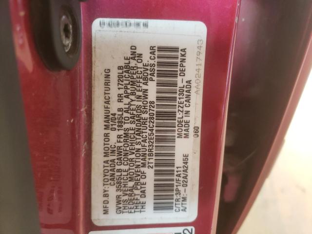 Photo 10 from auction – 2004 TOYOTA COROLLA CE with VIN 2T1BR32E54C280728