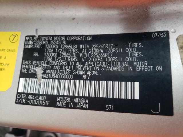 Photo 10 from auction – 2004 LEXUS RX 330 with VIN JTJHA31U840030000