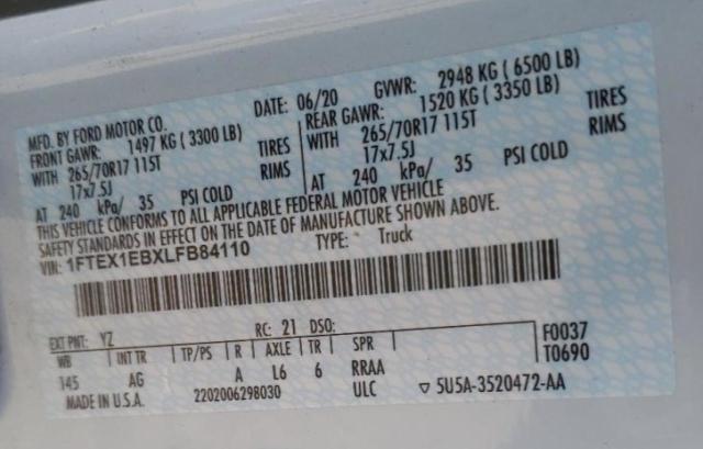 Photo 10 from auction – 2020 FORD F150 SUPER with VIN 1FTEX1EBXLFB84110