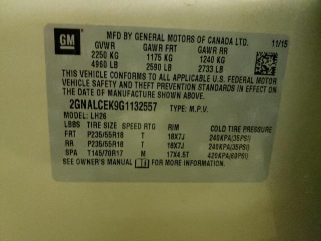 Photo 10 from auction – 2016 CHEVROLET EQUINOX LT with VIN 2GNALCEK9G1132557