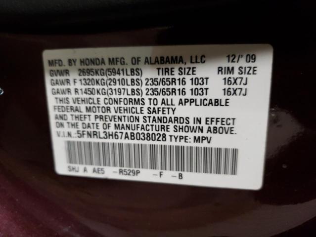Photo 10 from auction – 2010 HONDA ODYSSEY EX with VIN 5FNRL3H67AB038028
